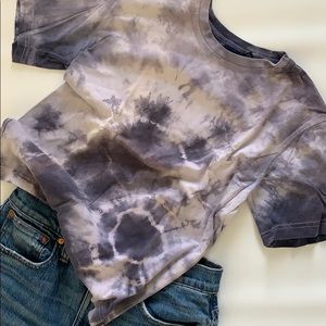 Purple/grey/white destroyed tie dye tee